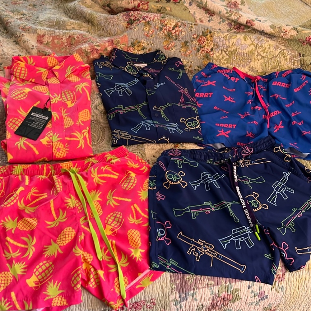 Bundle of 5! Men’s tactical Swim trunks and matching shirts